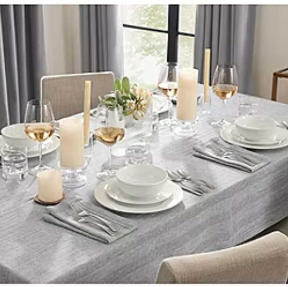 Fieldcrest Luxury Cotton Linen Harringbone Tablecloth 60 x 84 Dark Gray